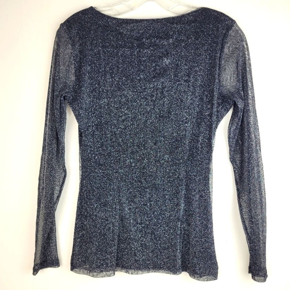 Cache VTG sheer black long sleeve lined top metallic silver whimsigoth edgy S - Picture 11 of 11